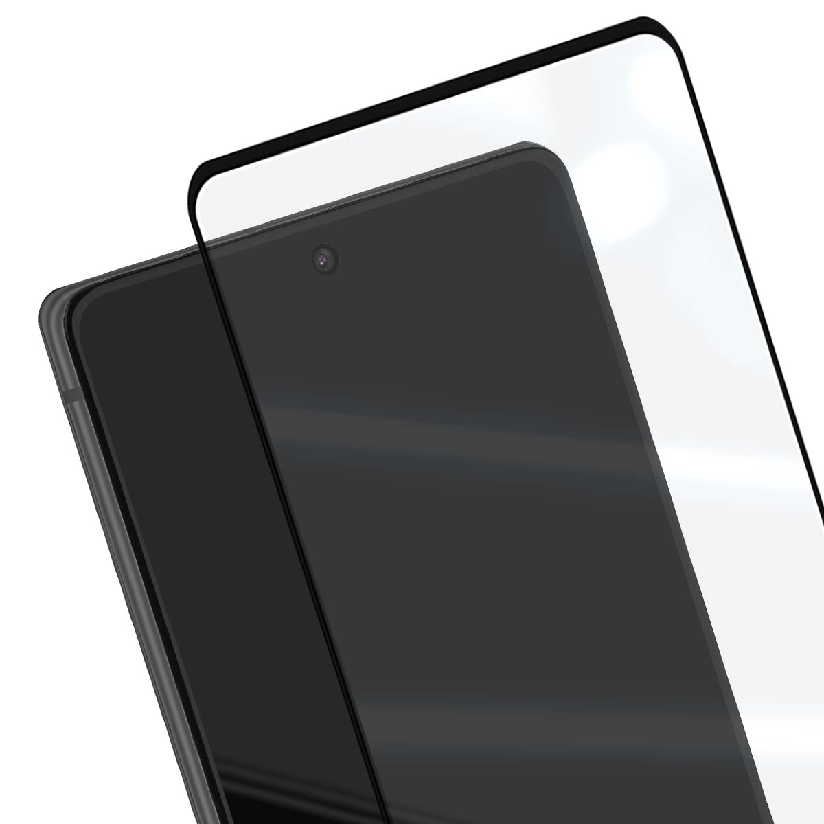 Una pellicola protettiva in vetro viene posizionata sullo schermo di uno smartphone nero.