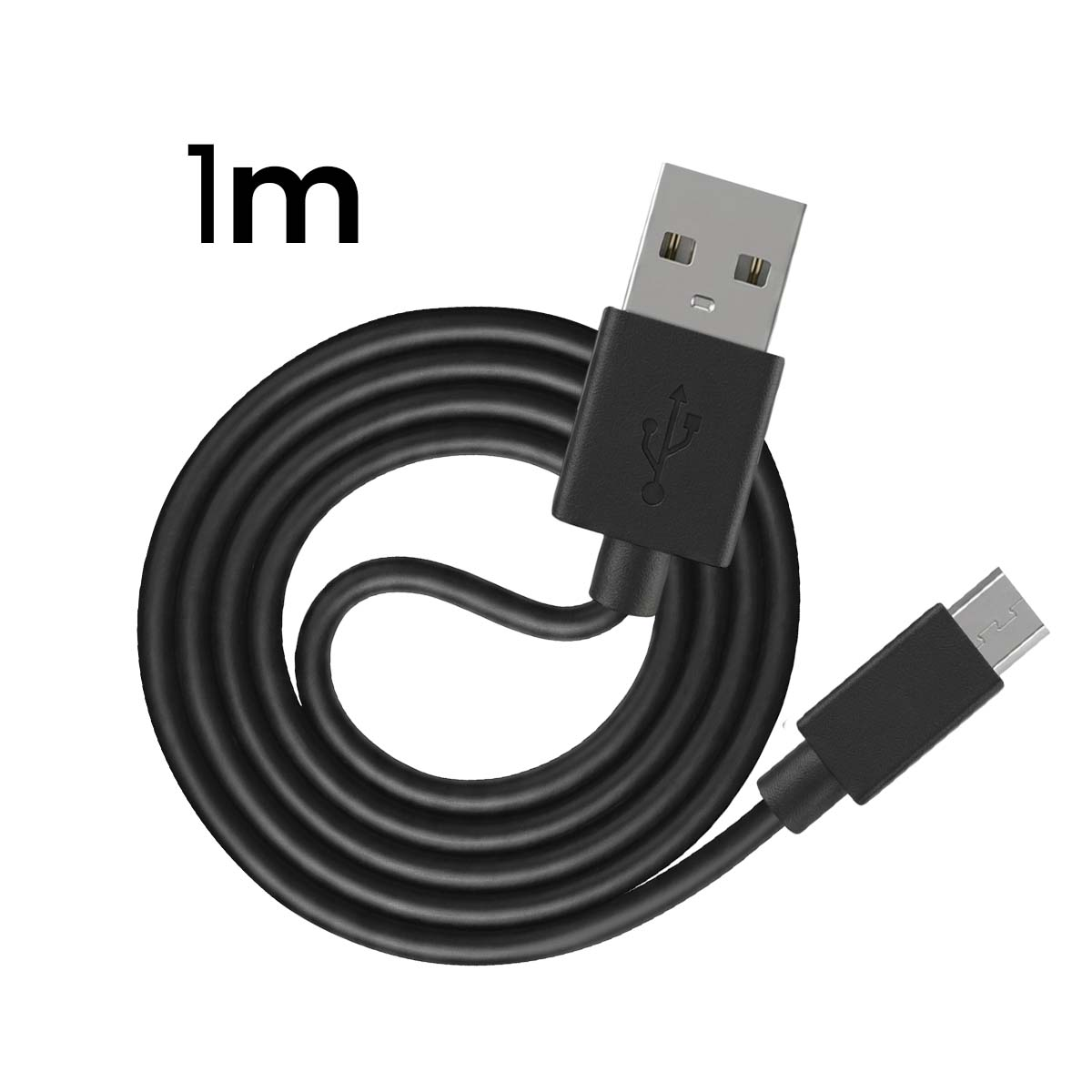 Un cavo nero arrotolato da 1 metro da USB-A a Micro-USB.