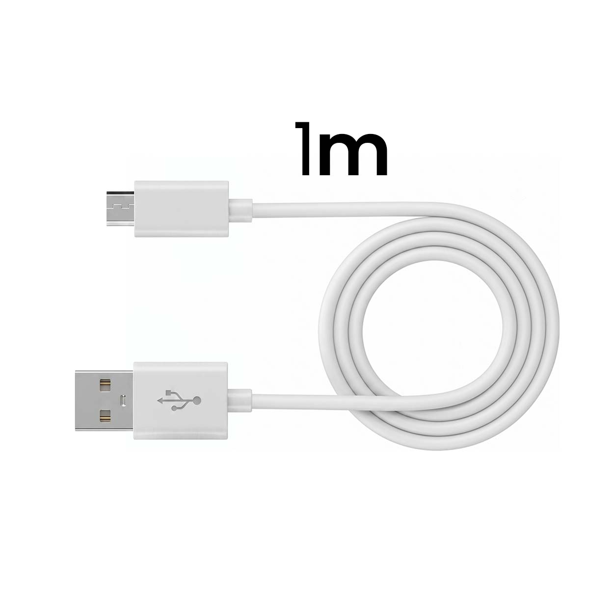 Un cavo di ricarica bianco 1m da USB-A a Tipo-C su sfondo bianco.