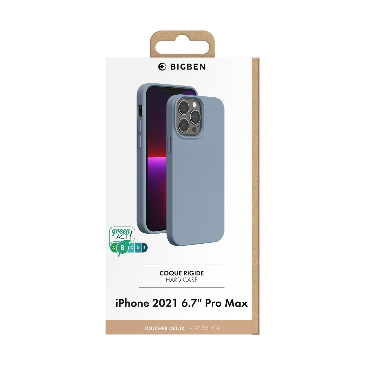 Custodia protettiva Bigben blu in confezione per iPhone 2021 6.7 Pro Max.