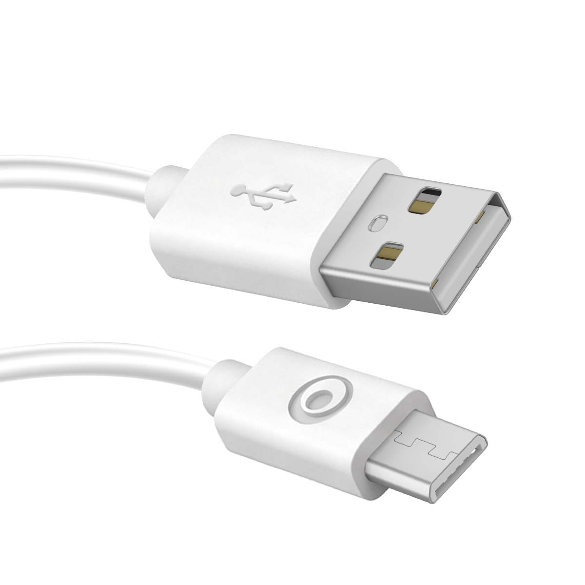 A white USB cable with a standard USB-A connector on top and a micro-USB connector below on a white background.