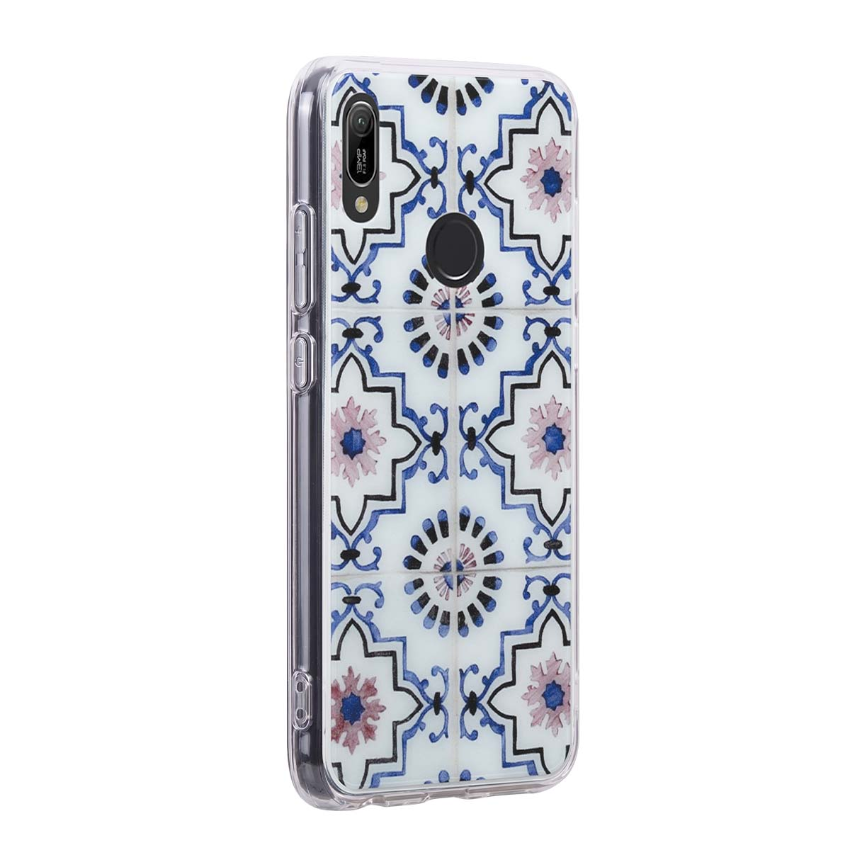 Handyhülle mit blau-rosa Mustern im traditionellen portugiesischen Fliesen-Design.