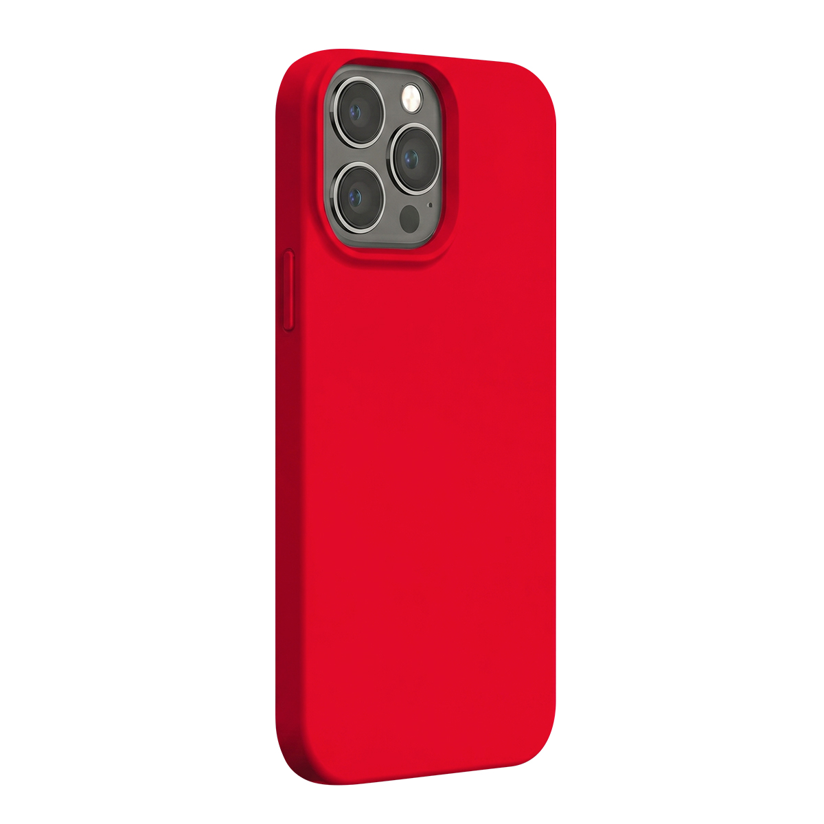 Custodia rossa per smartphone con tre fori per la fotocamera sul retro.