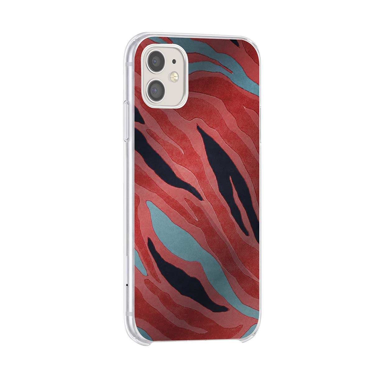 Custodia per telefono con motivo ondulato rosso, blu e nero.