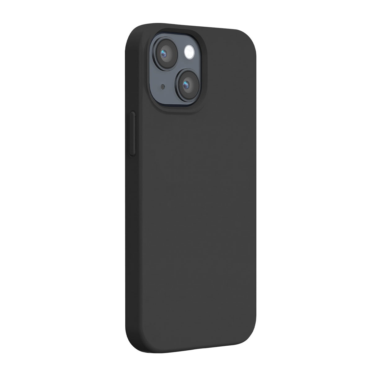 Uno smartphone nero con una custodia protettiva e una doppia fotocamera sul retro.