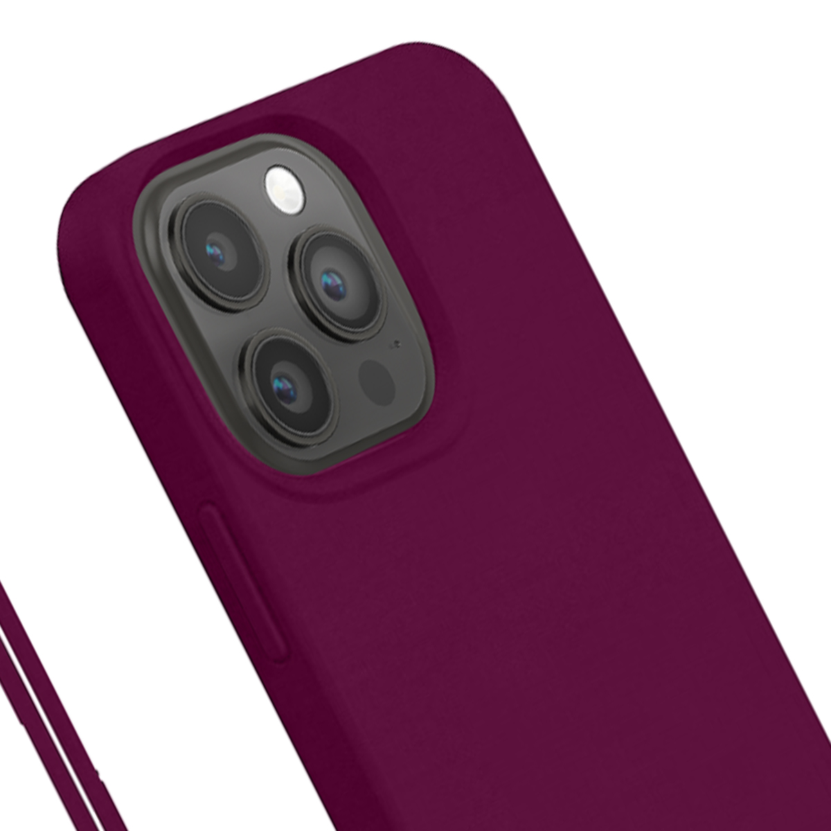 Retro di una cover per smartphone rosso scuro con tripla fotocamera.