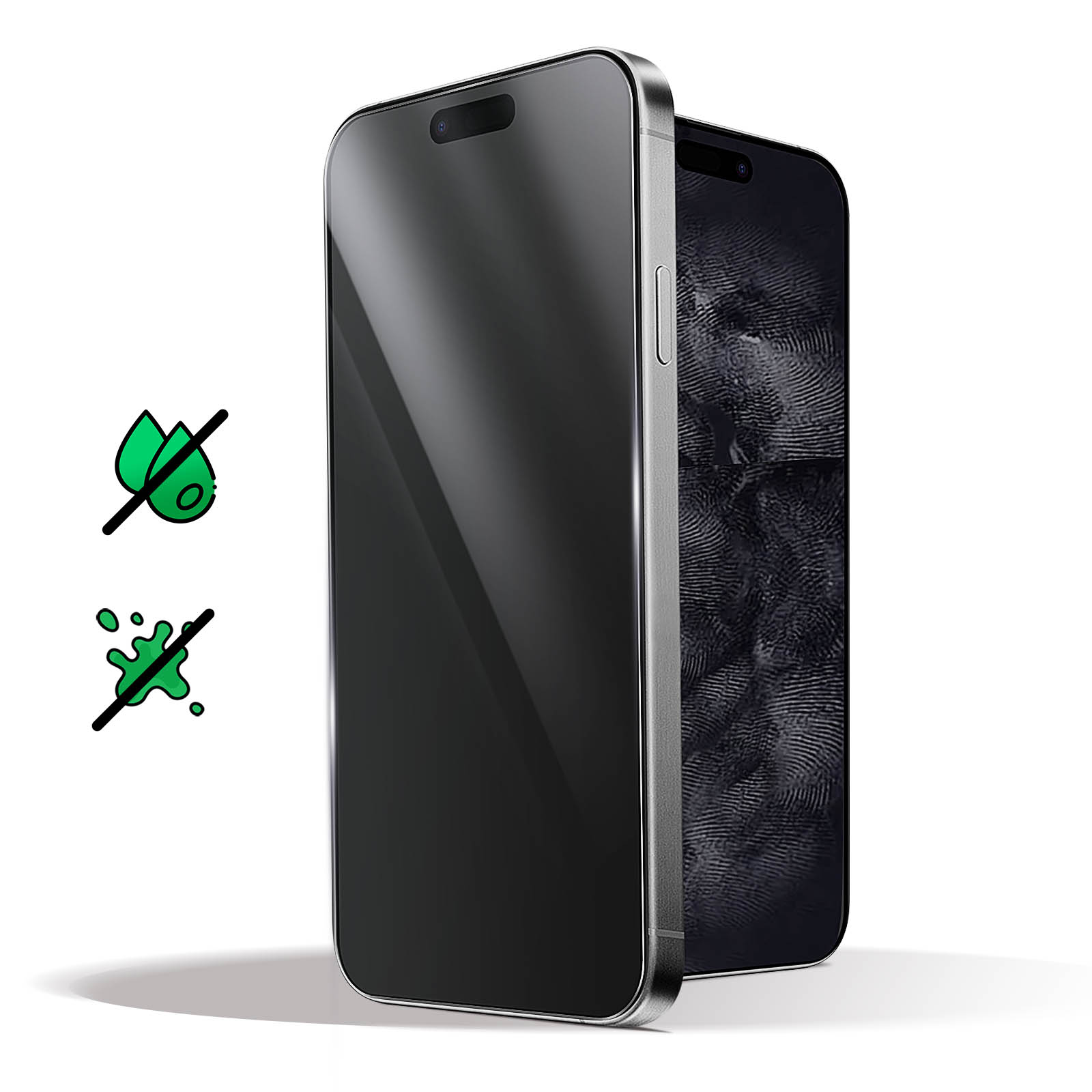 Due smartphone a confronto: uno con schermo pulito, l'altro coperto di impronte.