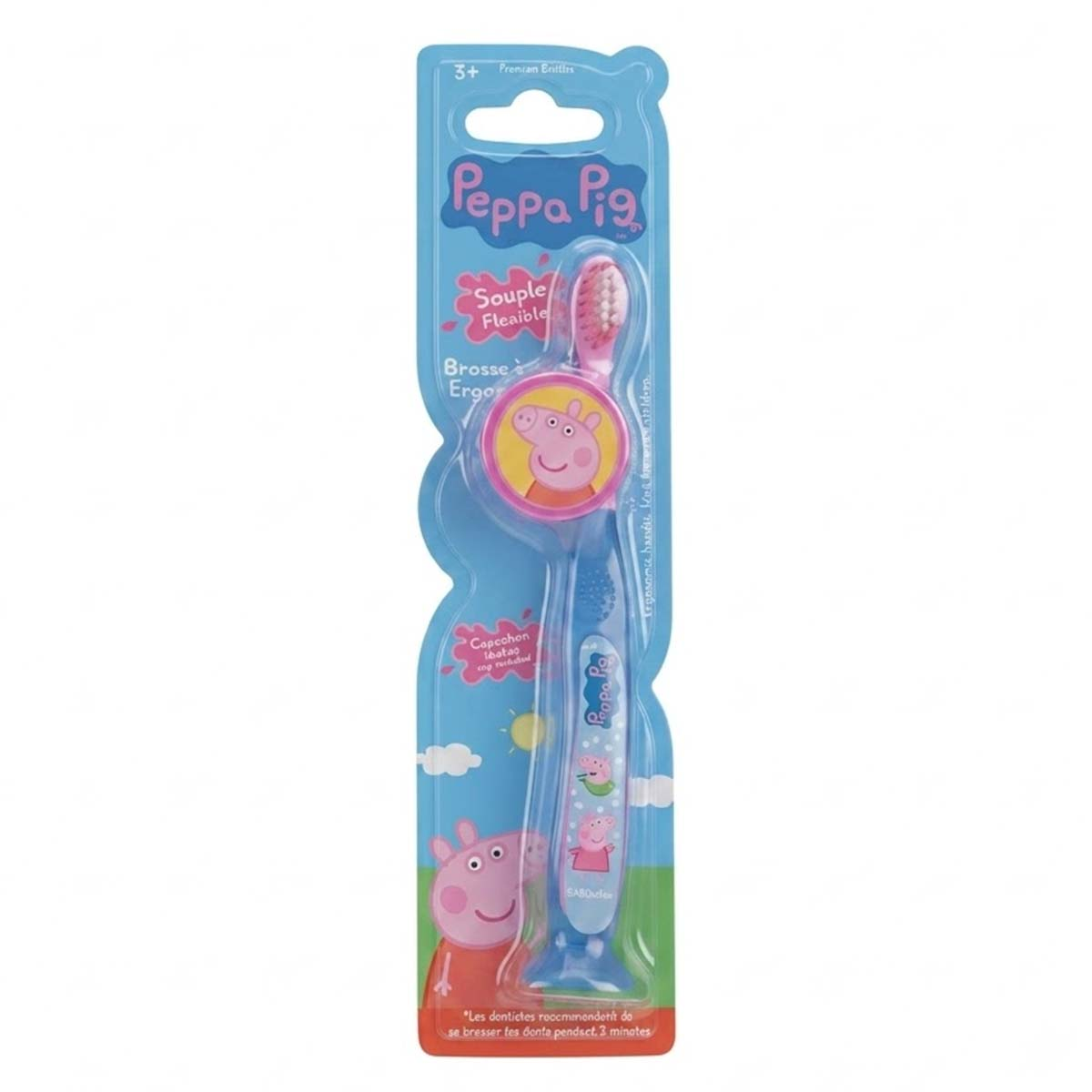 Spazzolino da denti per bambini di Peppa Pig in confezione blu e rosa.