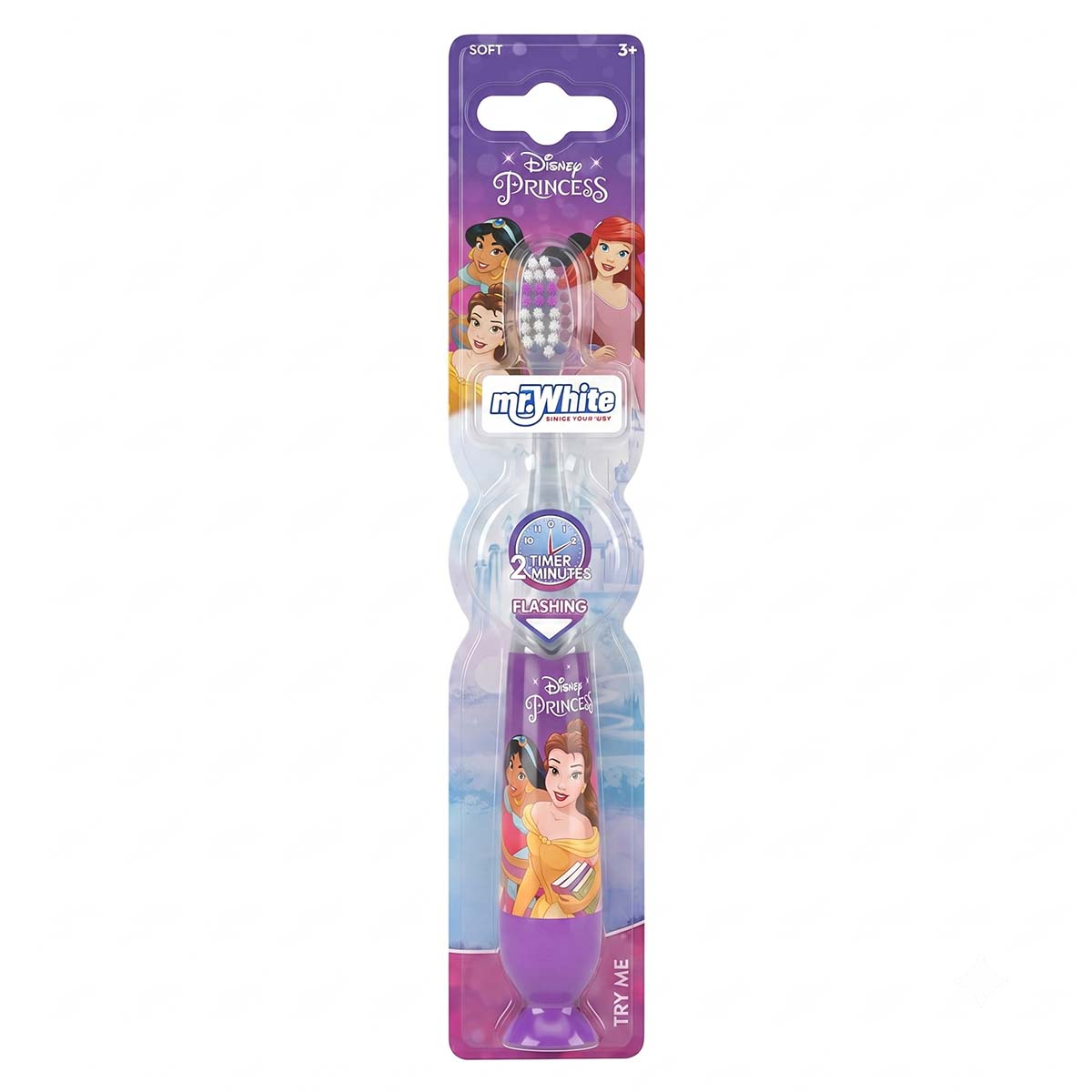 Uno spazzolino lampeggiante Disney Princess con timer nella confezione originale.