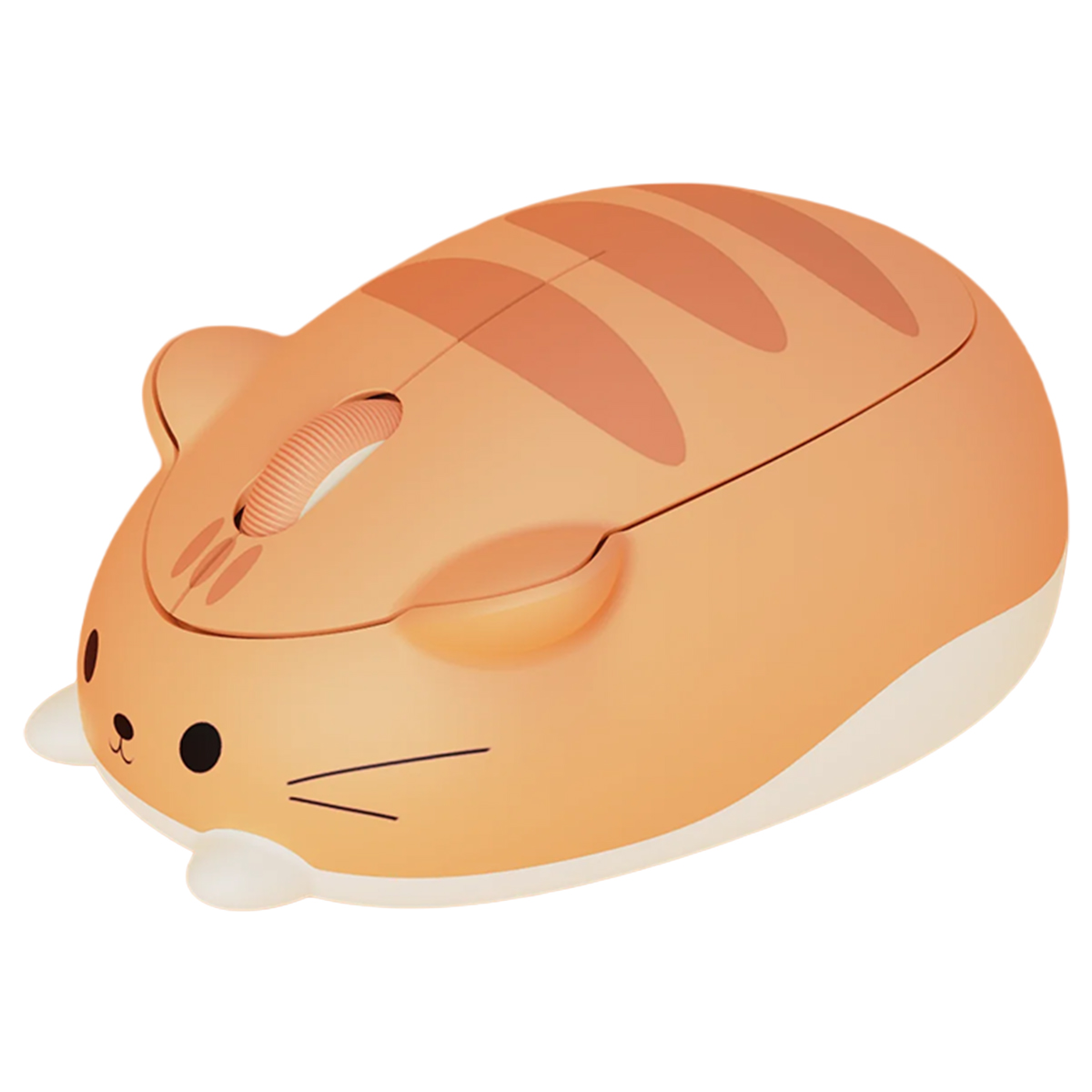 Kulakları ve bıyıkları olan sevimli bir hamster şeklinde tasarlanmış turuncu bilgisayar faresi.
