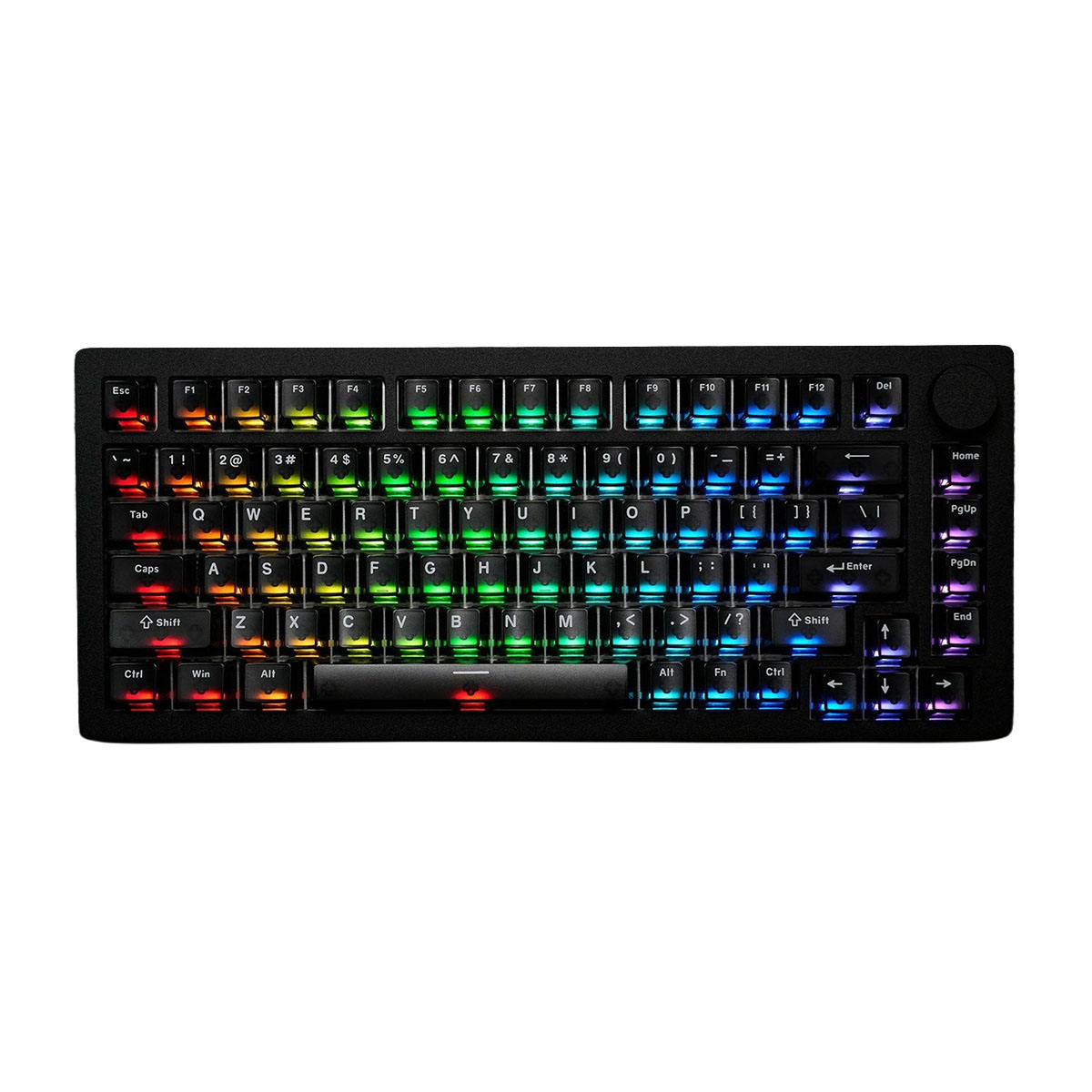 Canlı RGB arka aydınlatmaya sahip siyah mekanik klavye.