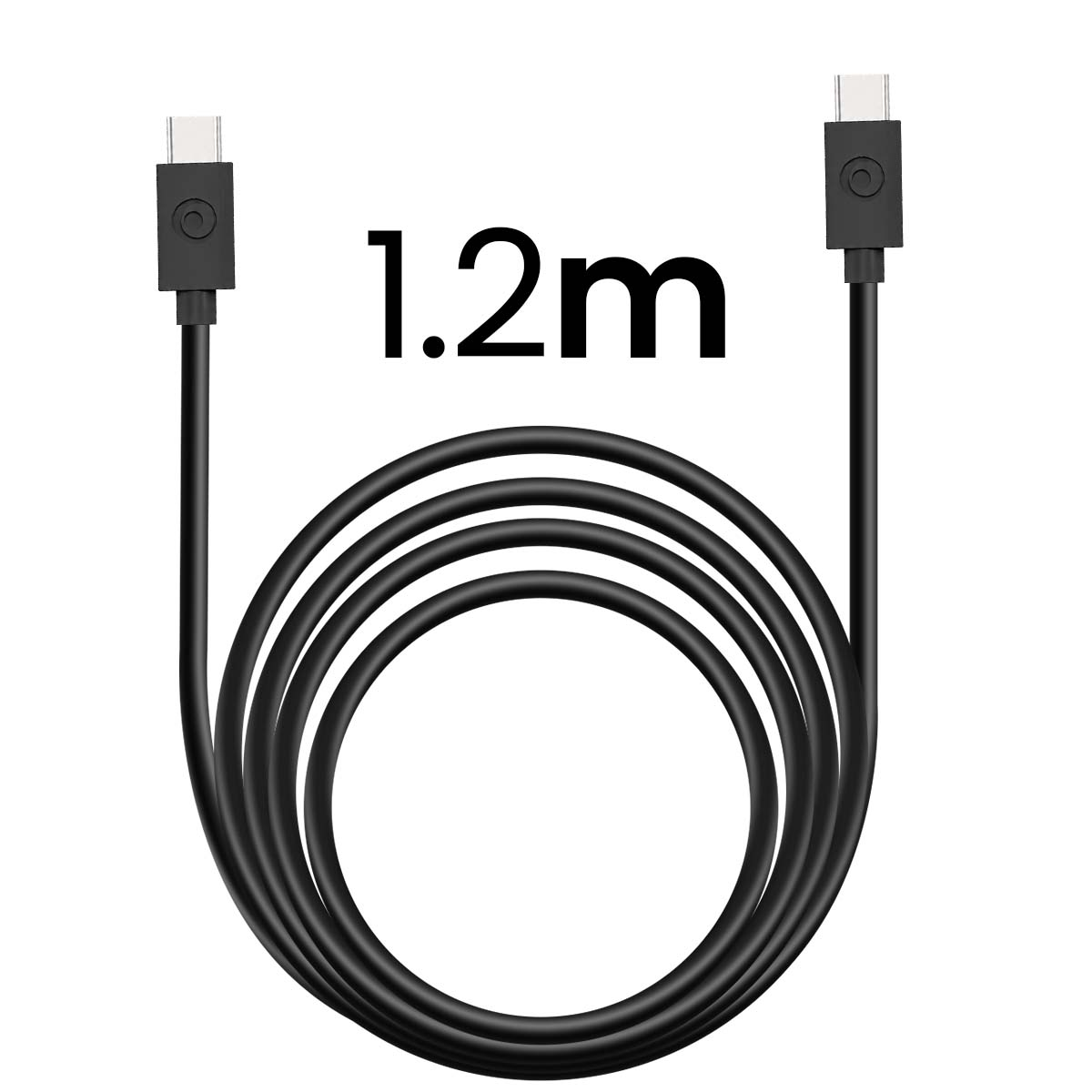 Un cavo USB nero lungo 1,2 metri con connettori USB-C.