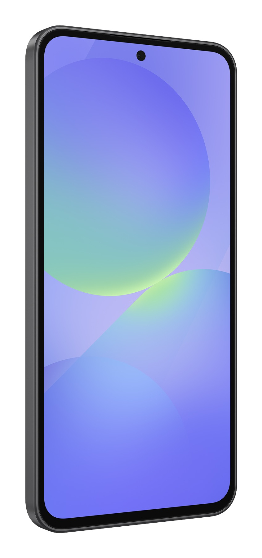 Uno smartphone verticale con cornice scura mostra un design astratto nei colori blu e verde sullo schermo.