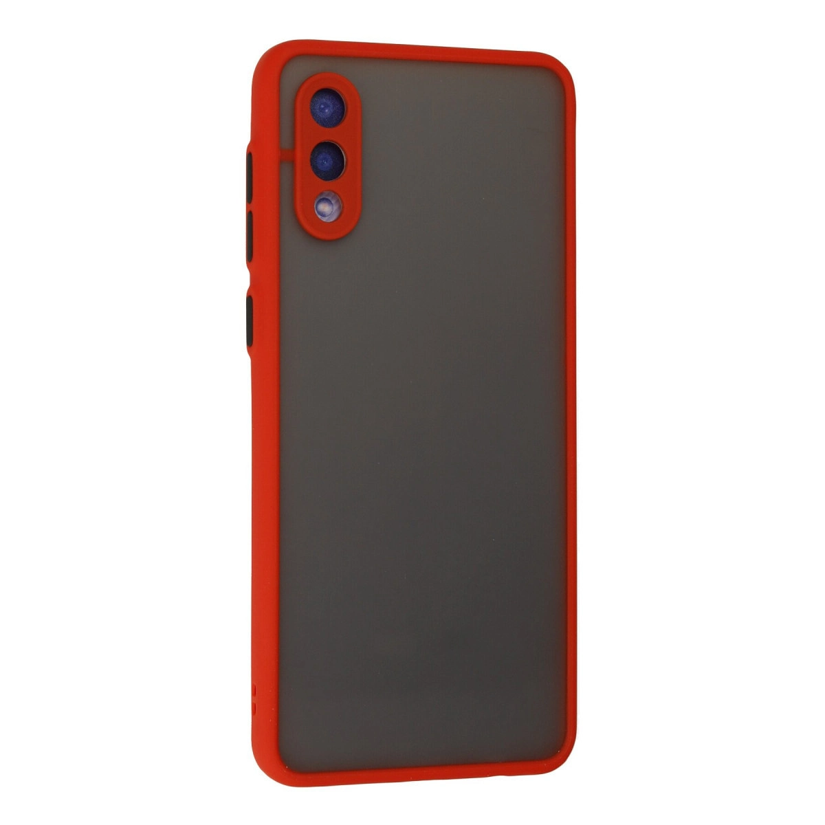 Arkasında üçlü kamera kurulumu olan kırmızı koruyucu kılıf içindeki akıllı telefon.