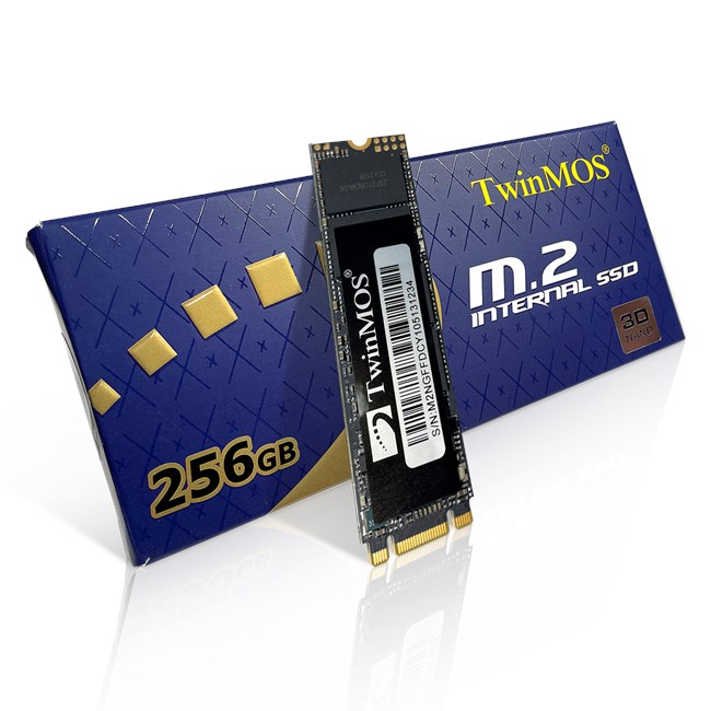 256 GB TwinMOS M.2 dahili SSD ve mavi ambalajı.