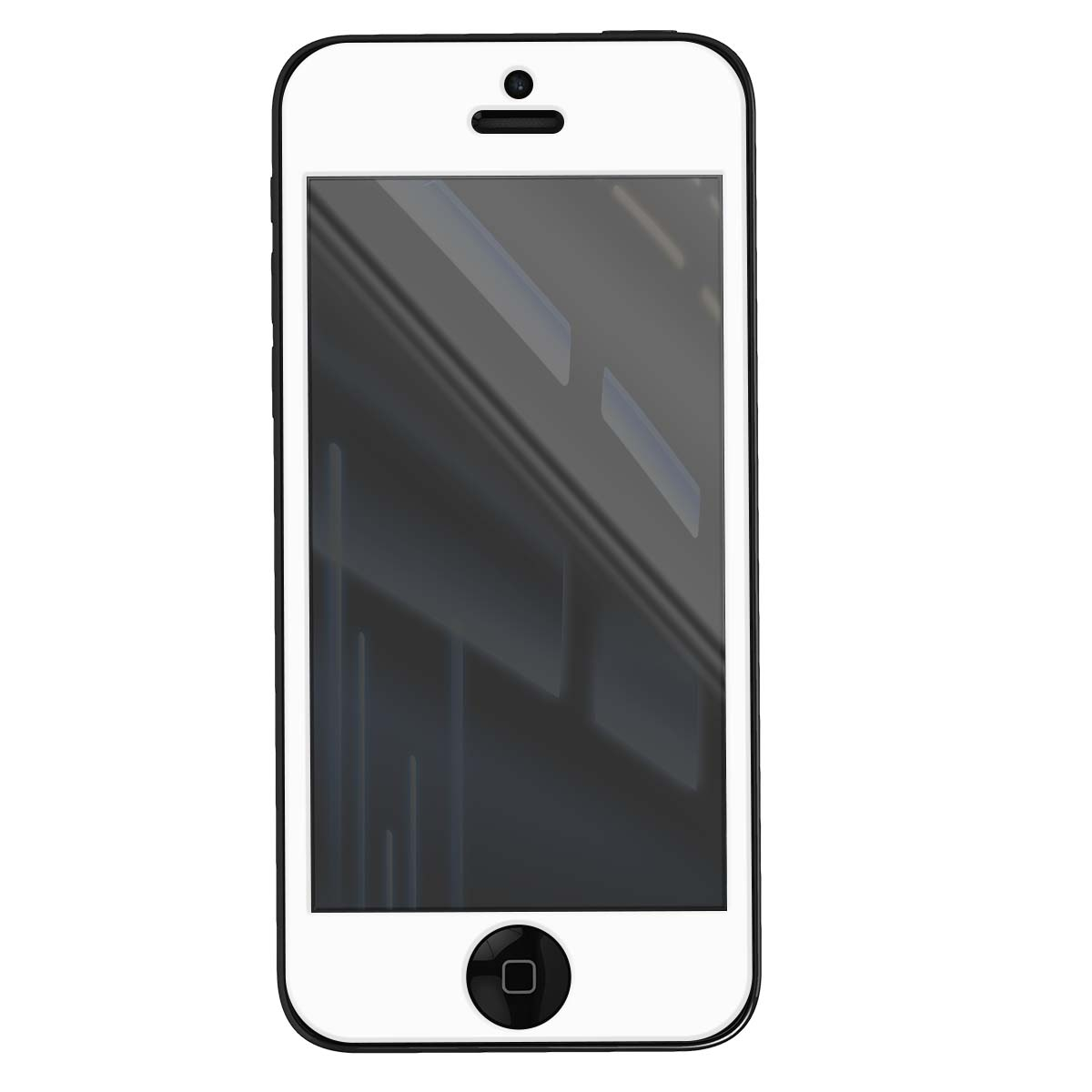 Uno smartphone bianco con bordo nero, schermo scuro riflettente e tasto home circolare in basso.