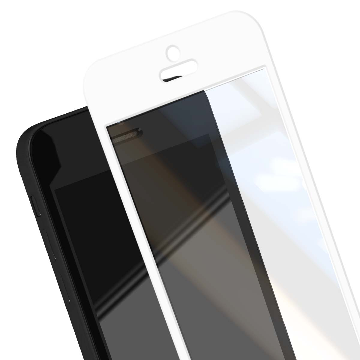 Una pellicola protettiva bianca applicata sullo schermo di uno smartphone nero.