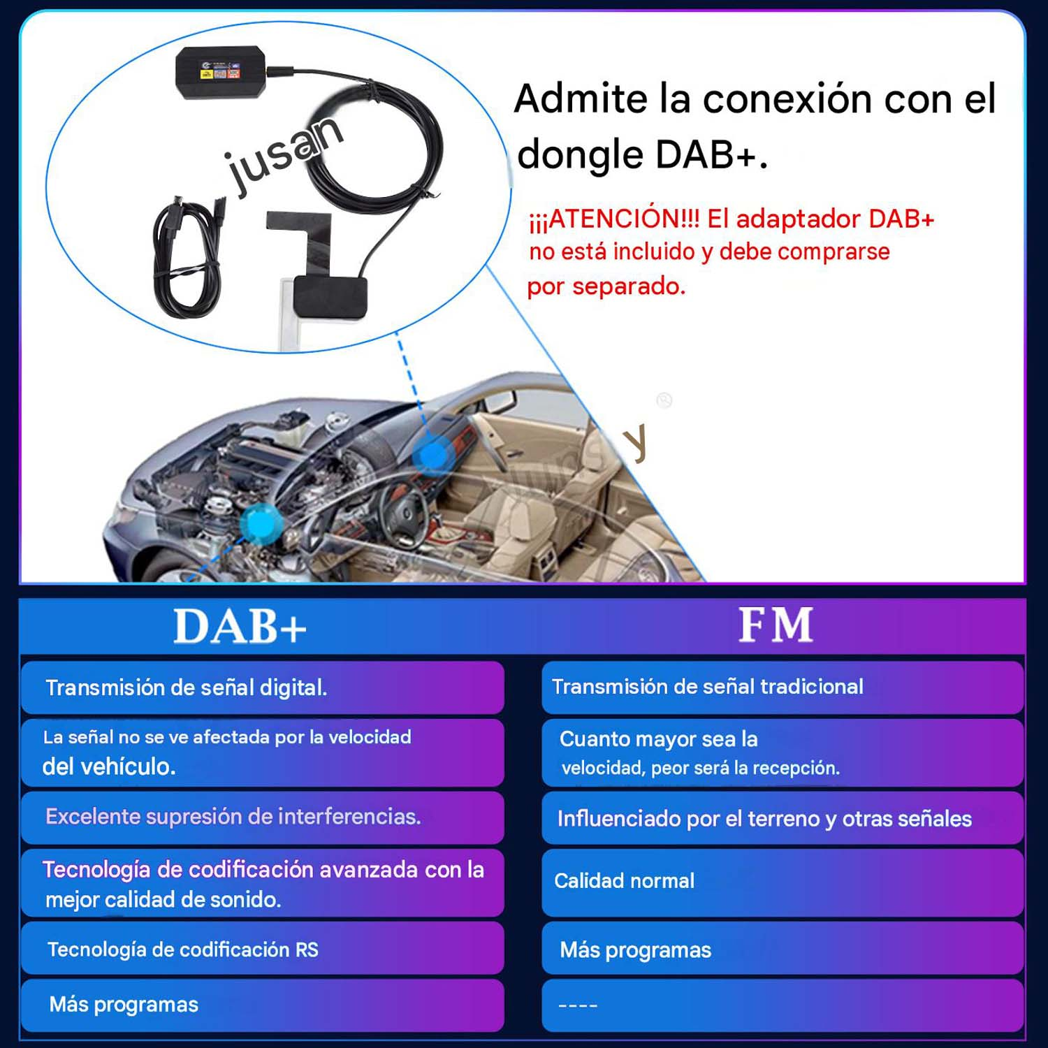 Comparación entre radio DAB+ y FM en un coche con equipo técnico.