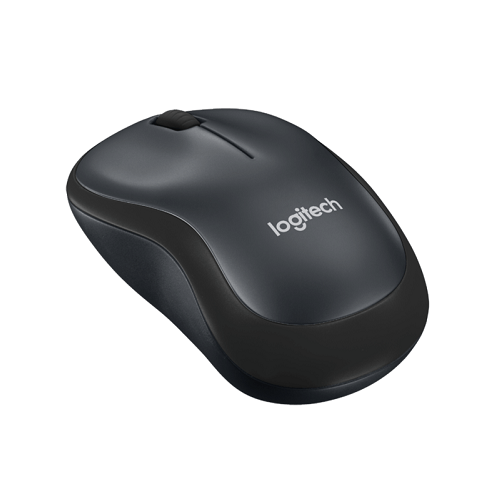 Beyaz arka planda kaydırma tekerlekli siyah Logitech bilgisayar faresi.