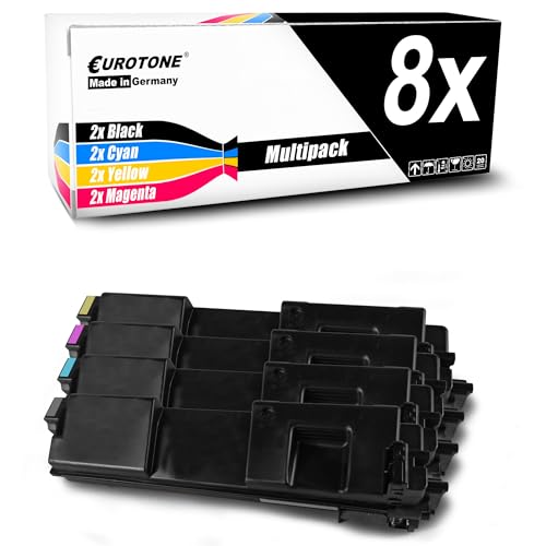 Eurotone 8er Multipack Toner in Schwarz, Cyan, Gelb und Magenta mit Schachtel.