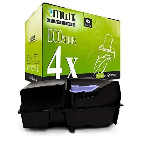 Eine grüne MWT Eco Series Tonerverpackung und eine schwarze Tonerkartusche davor.
