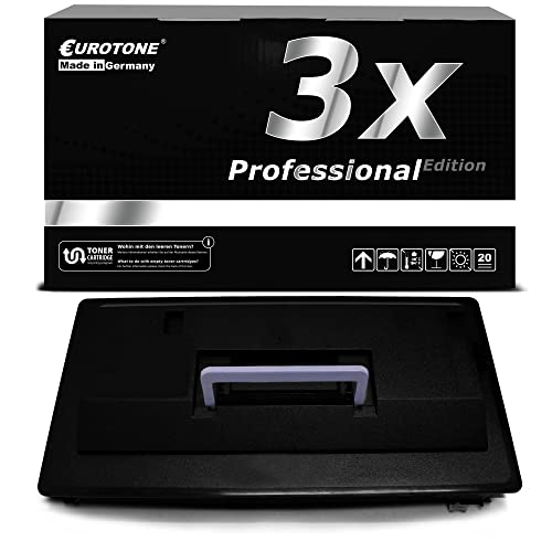 Eine schwarze Eurotone Tonerbox und eine schwarze Tonerkassette mit blauem Griff auf weißem Grund.