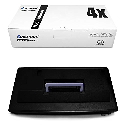 Eine weiße Eurotone-Verpackungsbox und eine schwarze Tonerkassette mit Griff auf weißem Hintergrund.