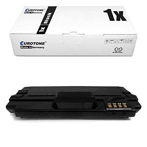 Eine weiße Eurotone-Verpackung und eine schwarze Tonerkassette auf weißem Hintergrund.