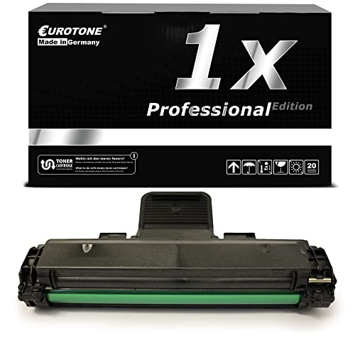 Schwarze Eurotone Toner-Patrone vor einer schwarz-weißen Verpackung.