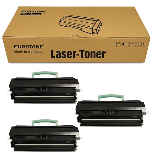 Eine Eurotone Lasertoner Box und drei schwarze Lasertoner Kartuschen auf weißem Hintergrund.