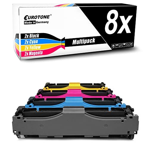 Eurotone Multipack mit vier Tonerpatronen in Schwarz, Cyan, Gelb und Magenta vor der Verpackung.