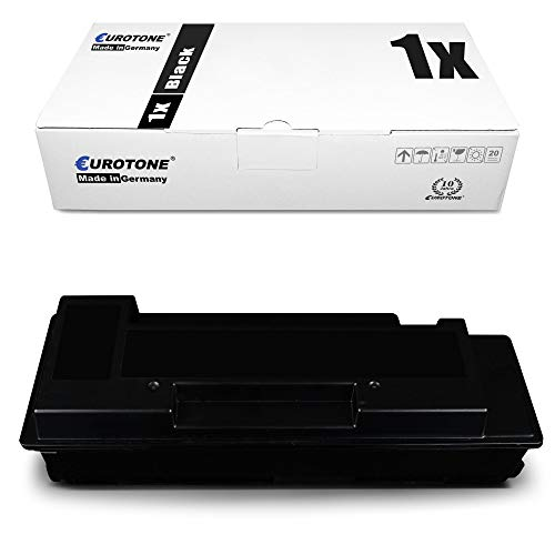 Eine weiße Eurotone-Verpackungsbox und eine schwarze Tonerkassette liegen auf einem weißen Hintergrund.