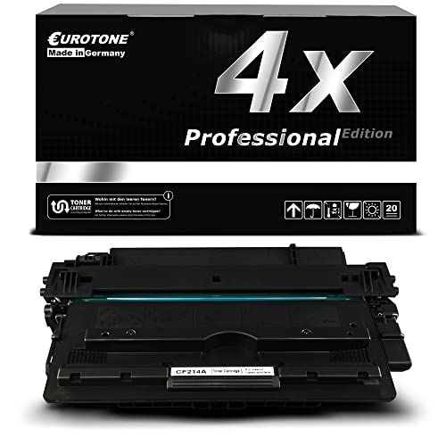Eine schwarze Eurotone Tonerpatrone vor einer Verpackung mit der Aufschrift 4x Professional Edition.