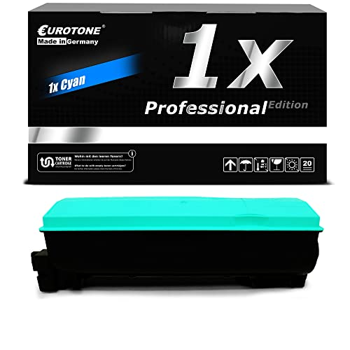Eine schwarze Eurotone-Box mit weißer Schrift und eine cyanblaue Tonerkartusche davor.