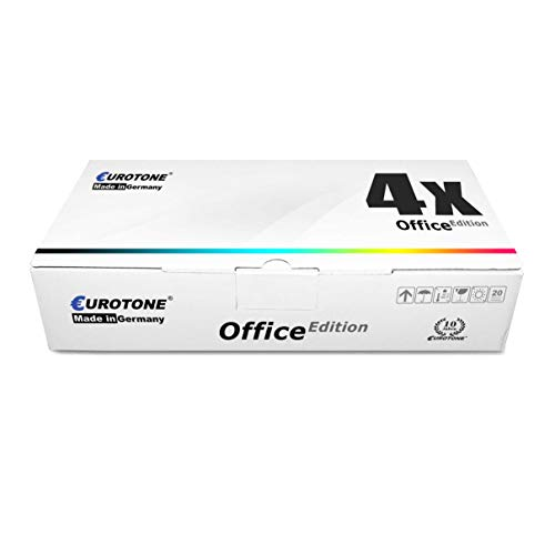Eine weiße Eurotone Office Edition Druckerpatronen-Box mit bunten Streifen und Text auf der Vorderseite.