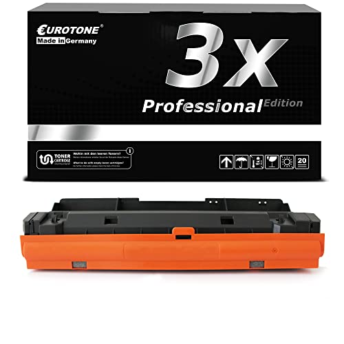 Eine schwarze Eurotone-Tonerbox mit der Aufschrift 3x Professional Edition und ein schwarzer Toner mit orangem Griff.