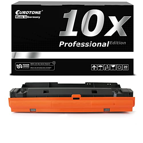 Eine schwarze Eurotone Verpackungsbox mit Aufschrift 10x Professional Edition und eine Tonerpatrone mit orangem Unterteil.