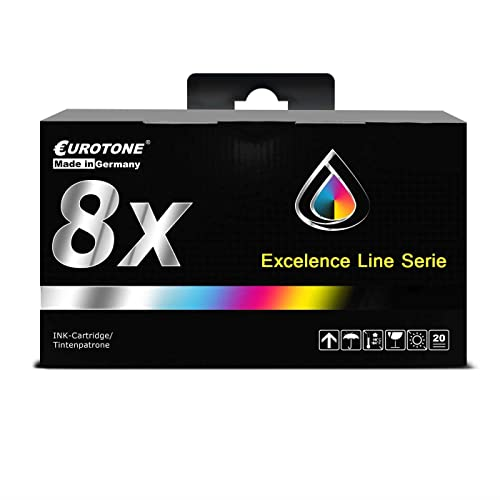 Schwarze Eurotone Excellence Line Druckerpatronen-Verpackung mit bunten Farbakzenten und der Aufschrift 8x.