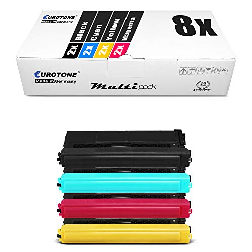 Eurotone Multipack mit acht Druckerpatronen in Schwarz, Cyan, Gelb und Magenta vor weißem Hintergrund.