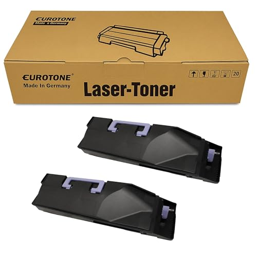Eine Eurotone Laser-Toner Schachtel und zwei schwarze Tonerpatronen auf weiÃem Grund.