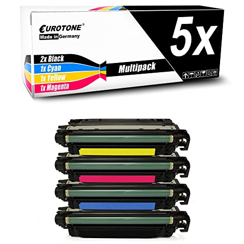 Eurotone 5er-Multipack Toner mit vier Tonerkartuschen in Schwarz, Cyan, Gelb und Magenta vor weißem Hintergrund.