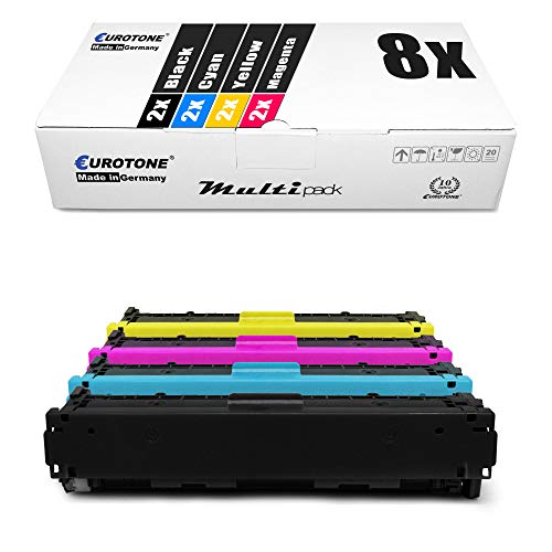 Eurotone Multipack mit 8 Druckerpatronen in Schwarz, Cyan, Gelb und Magenta vor einer weißen Box.