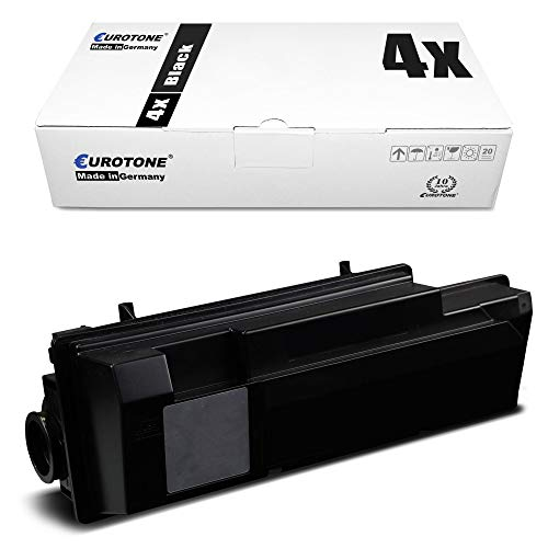 Eine weiße Eurotone-Verpackungsbox und eine schwarze Tonerkassette liegen auf einem weißen Hintergrund.
