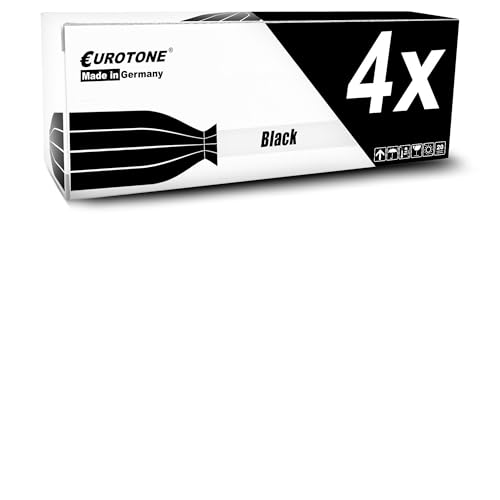 Eurotone-Verpackung für vier schwarze Tintenpatronen auf weißem Hintergrund.