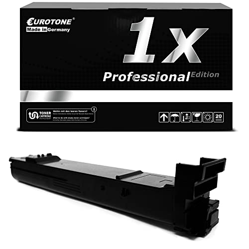Eine schwarze Eurotone Tonerbox und eine schwarze Tonerpatrone auf weißem Hintergrund.