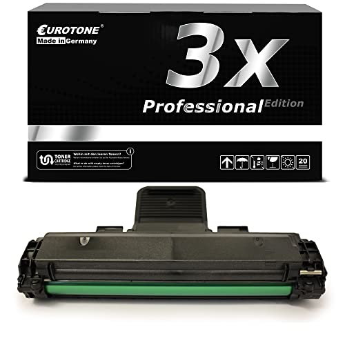 Eurotone-Tonerkartusche vor einer schwarzen Produktverpackung mit der Aufschrift 3x Professional Edition.