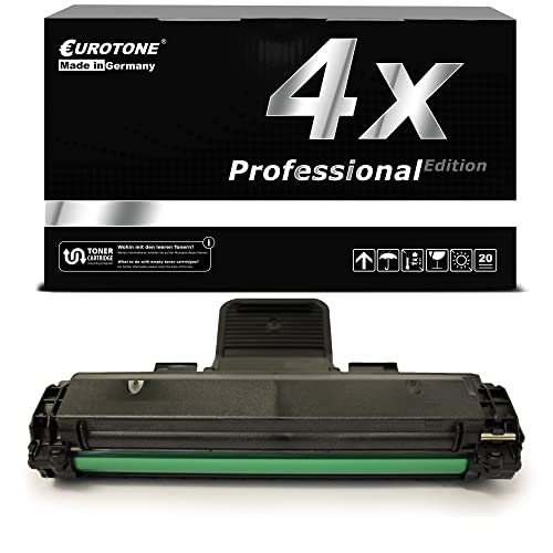 Schwarze Tonerpatrone vor einer Verpackung mit der Aufschrift 4x Professional Edition von Eurotone.