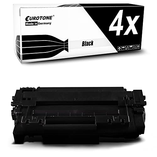 Eine Verpackung mit der Aufschrift Eurotone und 4x Black sowie eine einzelne schwarze Tonerkassette davor.