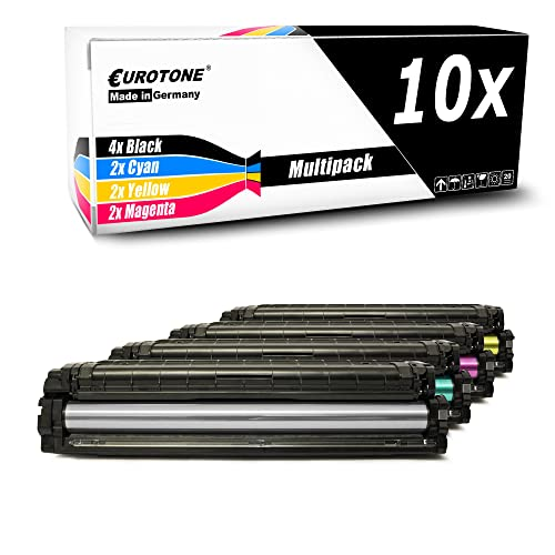 Eurotone 10er Multipack Toner in Schwarz, Cyan, Gelb und Magenta mit Tonerkartuschen.