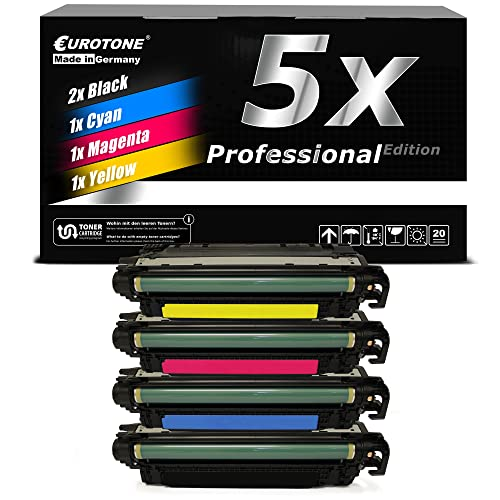 Eine schwarze Schachtel mit der Aufschrift 5x Professional Edition und fünf Tonerkassetten davor.
